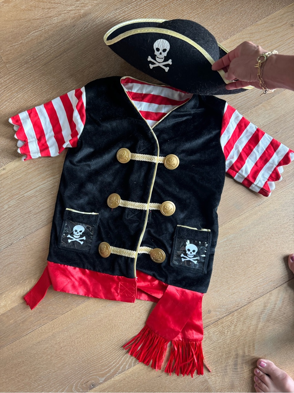 Kids Pirate Costume Jacket and Hat - Black & Red- size 5-6